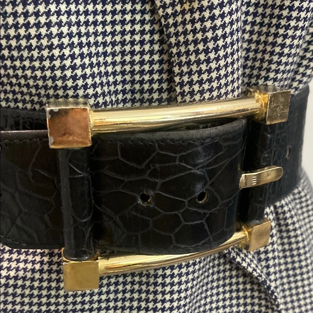 Black WIDE Belt with Croc design and Gold Buckle - Picture 2 of 14